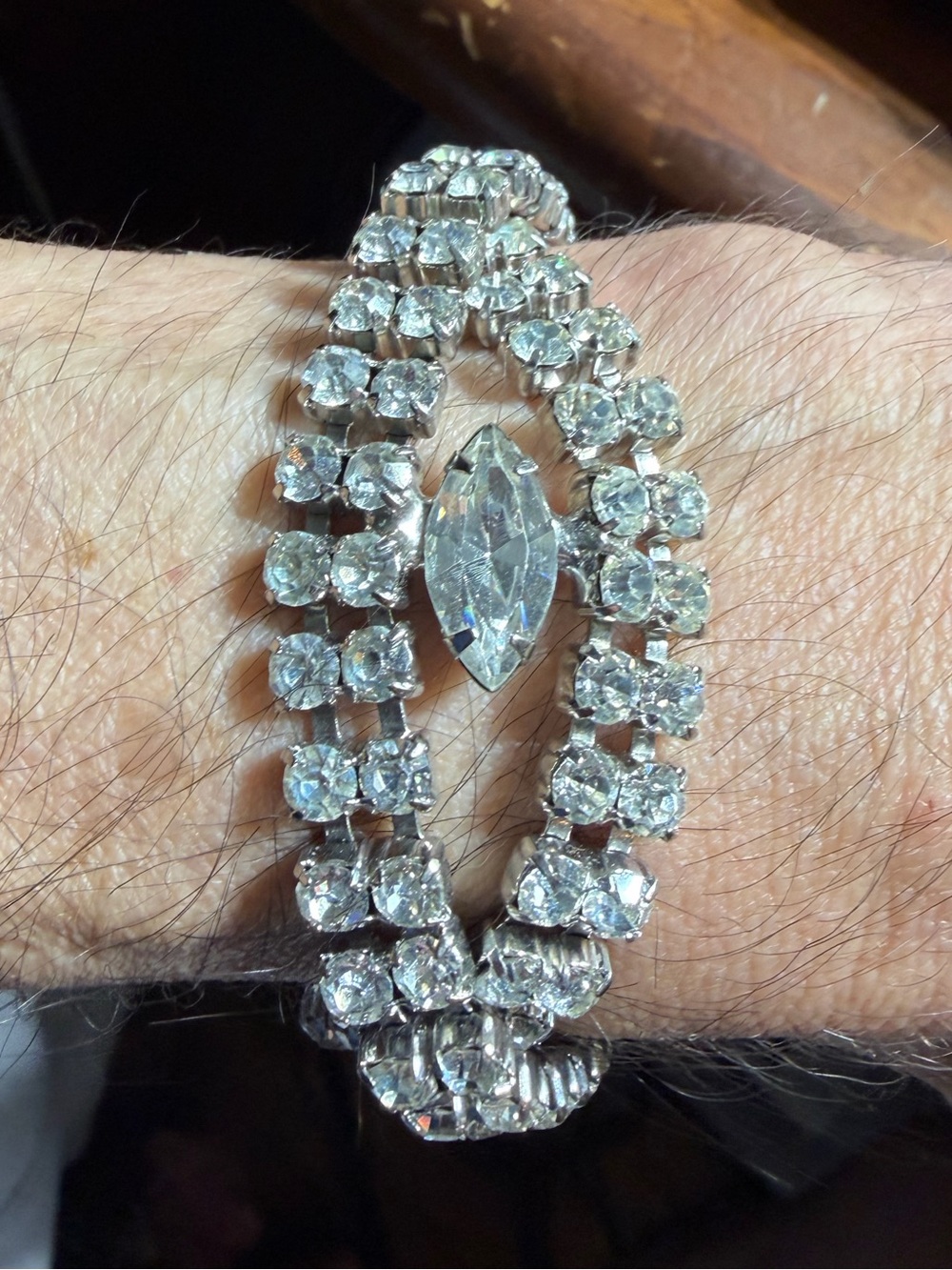 Vintage Silver Tone Clear Crystal Double-Row Bracelet